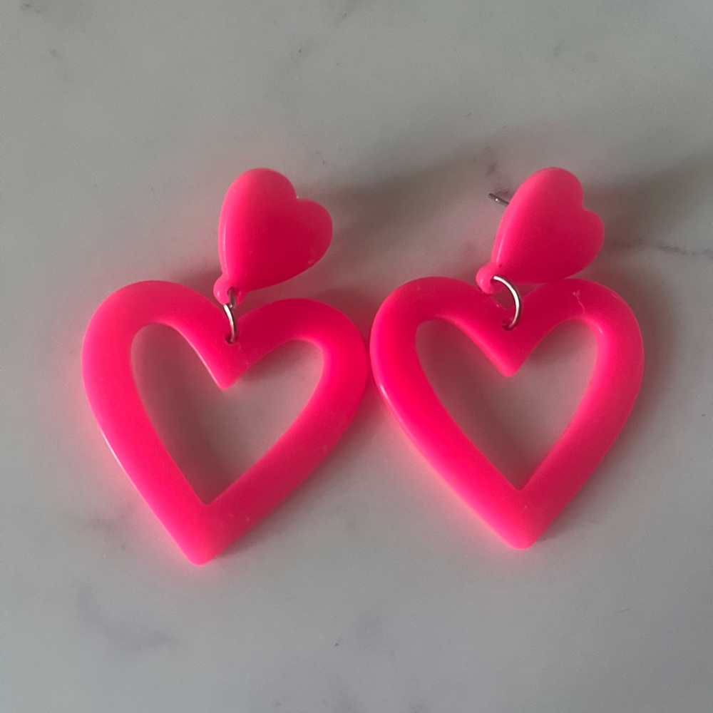 Hot Pink Heart Statement Earrings